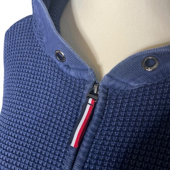 Tommy Jeans Cropped Hoodie Blue Waffle Knit Designer Full Zip Jacket US Size S - Picture 6 of 9